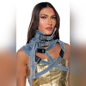 AKIRA Blue Denim Harness Vest